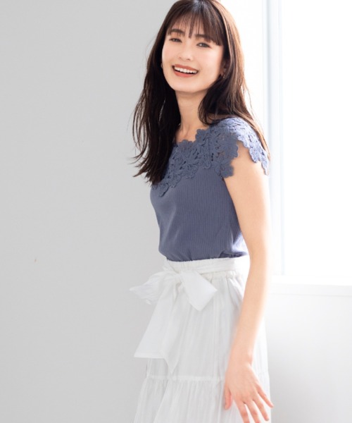 MISCH MASCH(ミッシュマッシュ)の「■2024春夏新作■ショルダーレースリブカット/MM428201(Tシャツ/カットソー・レディース・ピンク/ブルー/ホワイト/ブラック・フリ-)」の3枚目の写真