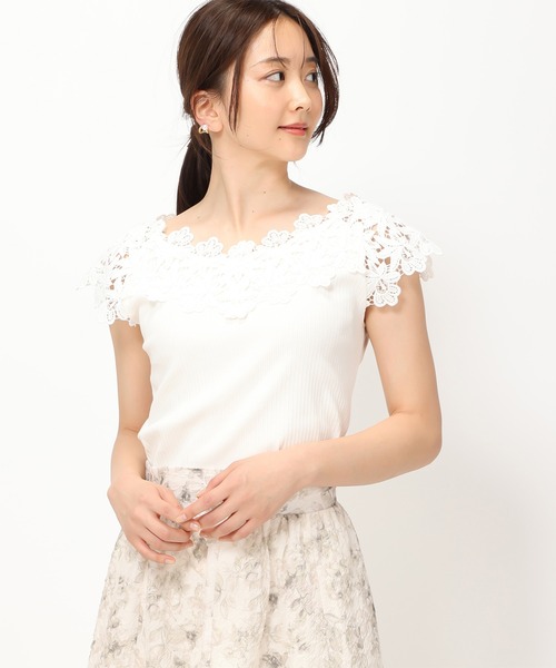 MISCH MASCH(ミッシュマッシュ)の「■2024春夏新作■ショルダーレースリブカット/MM428201(Tシャツ/カットソー・レディース・ピンク/ブルー/ホワイト/ブラック・フリ-)」の6枚目の写真