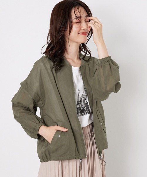 BELLUNA PLUS(ベルーナ)の「麻調素材リブ使いシアーブルゾンジャケット(ブルゾン・レディース・チャコール/グレイッシュベージュ/カーキ・MEDIUM/LARGE/X-LARGE)」の13枚目の写真