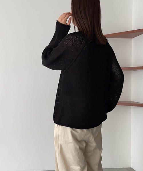 CANAL JEAN(キャナルジーン)の「El mar リネン混ラグランサマーニット(ニット/セーター・レディース・オートミール/ブラック・ONE SIZE)」の7枚目の写真