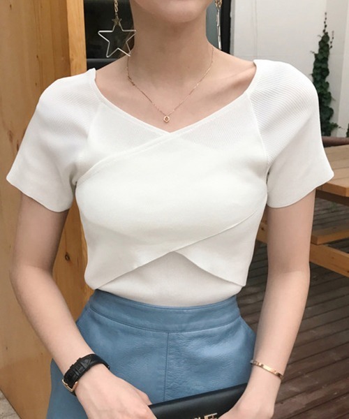 Miniministore(ミニミニストア)の「セクシー トップス 着やせ 夏ニット(Tシャツ/カットソー・レディース・オレンジ/ホワイト/ブラック・FREE)」の1枚目の写真