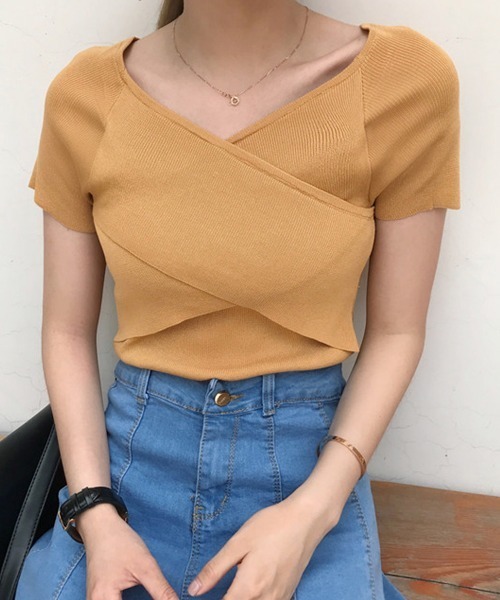 Miniministore(ミニミニストア)の「セクシー トップス 着やせ 夏ニット(Tシャツ/カットソー・レディース・オレンジ/ホワイト/ブラック・FREE)」の3枚目の写真