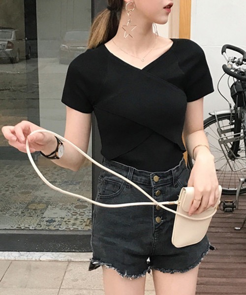 Miniministore(ミニミニストア)の「セクシー トップス 着やせ 夏ニット(Tシャツ/カットソー・レディース・オレンジ/ホワイト/ブラック・FREE)」の6枚目の写真