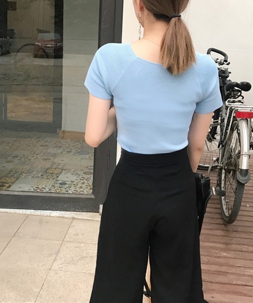 セール】セクシー トップス 着やせ 夏ニット（Tシャツ