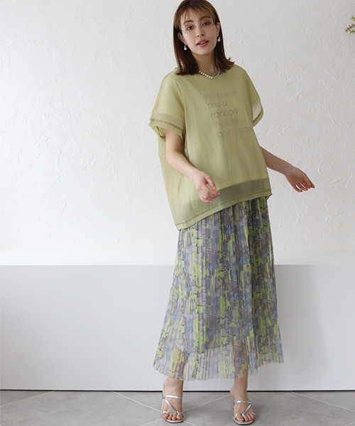 REAL CUBE（リアルキューブ）の「チュールプリーツぼかしプリント2wayスカート（スカート・レディース・イエロー系その他/パープル系その他・M）」の3枚目の写真