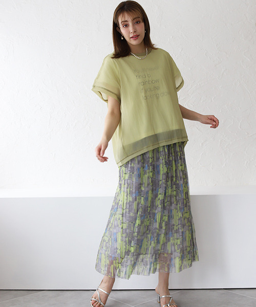 REAL CUBE（リアルキューブ）の「チュールプリーツぼかしプリント2wayスカート（スカート・レディース・イエロー系その他/パープル系その他・M）」の5枚目の写真