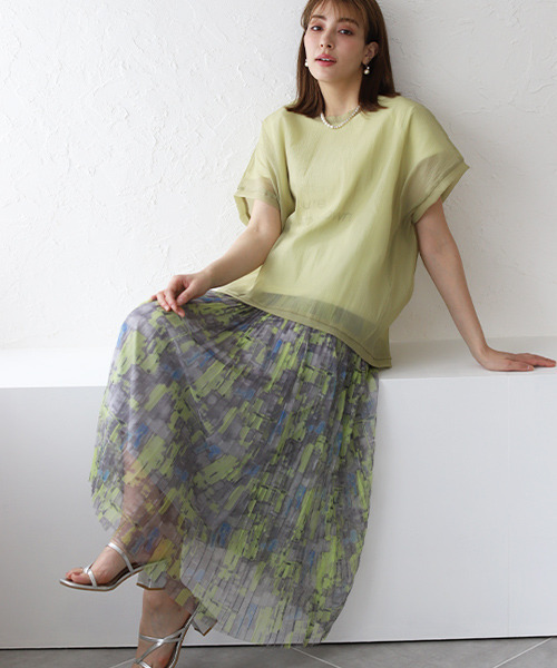 REAL CUBE（リアルキューブ）の「チュールプリーツぼかしプリント2wayスカート（スカート・レディース・イエロー系その他/パープル系その他・M）」の6枚目の写真