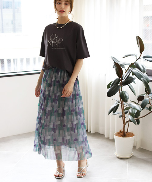 REAL CUBE（リアルキューブ）の「チュールプリーツぼかしプリント2wayスカート（スカート・レディース・イエロー系その他/パープル系その他・M）」の7枚目の写真