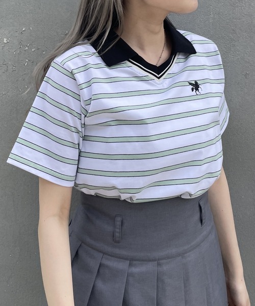 179/WG（イチナナキュウダブルジー）の「ラインデザイン ラガーＴシャツ／マルチボーダー（Tシャツ/カットソー・レディース・サックスブルー/ブラック/オフホワイト・FREE）」の2枚目の写真