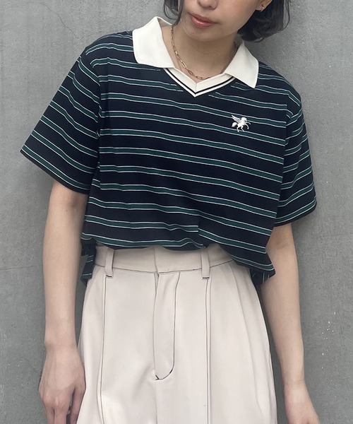 179/WG（イチナナキュウダブルジー）の「ラインデザイン ラガーＴシャツ／マルチボーダー（Tシャツ/カットソー・レディース・サックスブルー/ブラック/オフホワイト・FREE）」の3枚目の写真