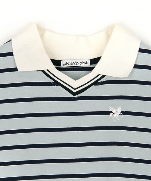 179/WG（イチナナキュウダブルジー）の「ラインデザイン ラガーＴシャツ／マルチボーダー（Tシャツ/カットソー・レディース・サックスブルー/ブラック/オフホワイト・FREE）」の6枚目の写真