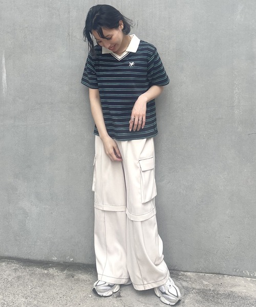 179/WG（イチナナキュウダブルジー）の「ラインデザイン ラガーＴシャツ／マルチボーダー（Tシャツ/カットソー・レディース・サックスブルー/ブラック/オフホワイト・FREE）」の12枚目の写真