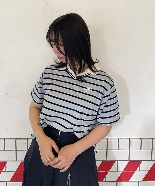 179/WG（イチナナキュウダブルジー）の「ラインデザイン ラガーＴシャツ／マルチボーダー（Tシャツ/カットソー・レディース・サックスブルー/ブラック/オフホワイト・FREE）」の19枚目の写真