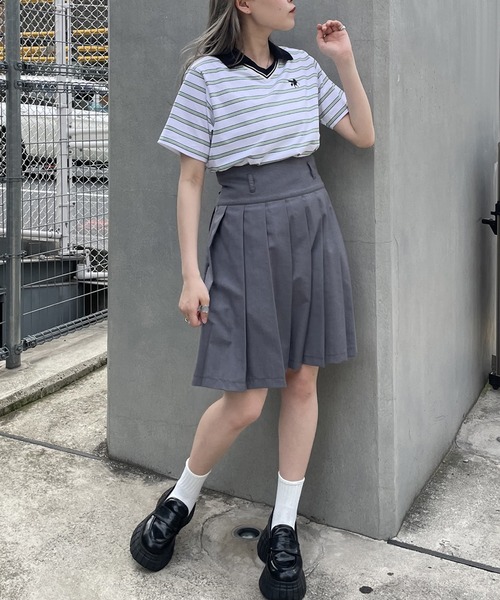 179/WG（イチナナキュウダブルジー）の「ラインデザイン ラガーＴシャツ／マルチボーダー（Tシャツ/カットソー・レディース・サックスブルー/ブラック/オフホワイト・FREE）」の22枚目の写真