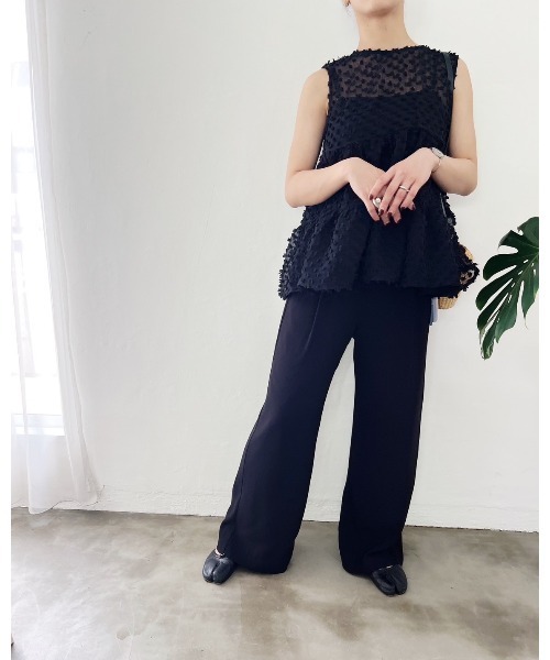 TORRAZZO DONNA　シアードット前後2wayブラウス　ブラック torrazzo donna（トラッゾドンナ）】シアーギャザーブラウス