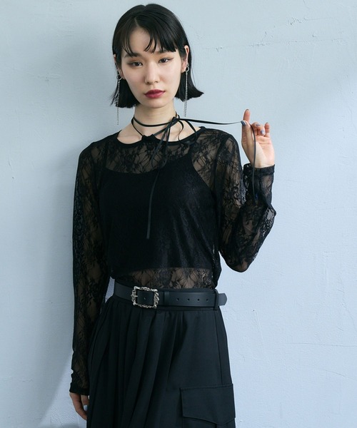 HARE（ハレ）の「レースシアーT(HARE)（Tシャツ/カットソー・レディース・ホワイト/ブラック・FREE）」の2枚目の写真