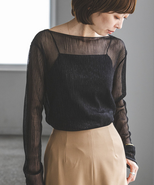 Noble（ノーブル）の「ラメシアークレープジャージーロングTシャツ（Tシャツ/カットソー・レディース・ブラック/ベージュ・FREE）」の8枚目の写真