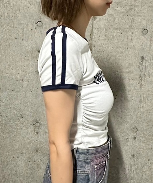 .KOM(ドットコム)の「A'GEM/9 × .kom 『.KOM/ドットケーオーエム』 リンガーショートスリーブ(Tシャツ/カットソー・レディース・ネイビー/アイボリー・FREE)」の6枚目の写真