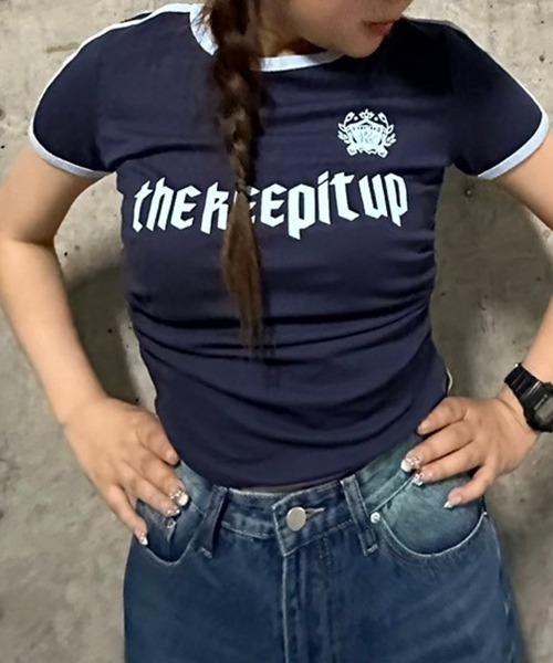 .KOM(ドットコム)の「A'GEM/9 × .kom 『.KOM/ドットケーオーエム』 リンガーショートスリーブ(Tシャツ/カットソー・レディース・ネイビー/アイボリー・FREE)」の13枚目の写真