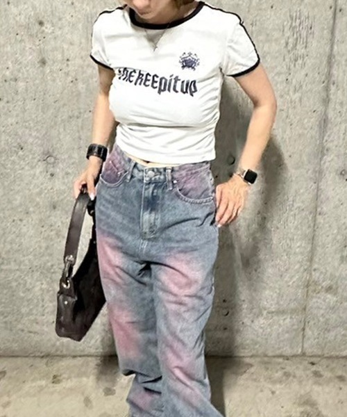 .KOM(ドットコム)の「A'GEM/9 × .kom 『.KOM/ドットケーオーエム』 リンガーショートスリーブ(Tシャツ/カットソー・レディース・ネイビー/アイボリー・FREE)」の7枚目の写真