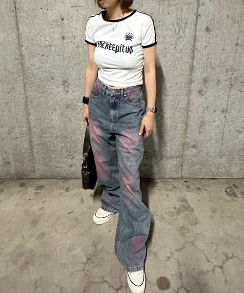.KOM(ドットコム)の「A'GEM/9 × .kom 『.KOM/ドットケーオーエム』 リンガーショートスリーブ(Tシャツ/カットソー・レディース・ネイビー/アイボリー・FREE)」の8枚目の写真