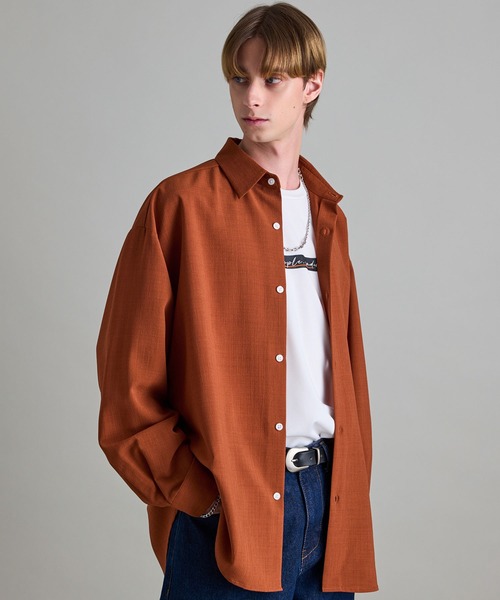 JUNRED（ジュンレッド）の「シアードライビックシャツ（シャツ/ブラウス・メンズ・チャコールグレー/ホワイト/オレンジ・L/S/M）」の3枚目の写真