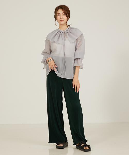 abahouse mavie（アバハウスマヴィ）の「【シアートップス/ティペット付】マルチフリルブラウス（シャツ/ブラウス・レディース・ホワイト/ライトグレー/ブラック・フリー）」の12枚目の写真