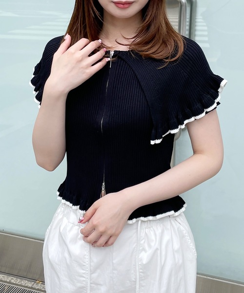 TORTE(トルテ)の「フリルビック衿ダブルジップニット(ニット/セーター・レディース・ホワイト/ブラック/ダークグレー/ピンク・FREE)」の12枚目の写真
