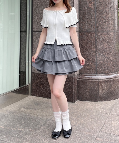 TORTE(トルテ)の「フリルビック衿ダブルジップニット(ニット/セーター・レディース・ホワイト/ブラック/ダークグレー/ピンク・FREE)」の9枚目の写真