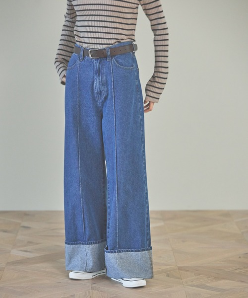 LAKOLE（ラコレ）の「ロールアップワイドデニム / 138700（デニムパンツ・レディース・ライトブルー/ブラック/アクア・MEDIUM/SMALL/LARGE）」の3枚目の写真