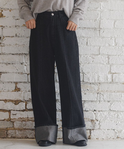 LAKOLE（ラコレ）の「ロールアップワイドデニム / 138700（デニムパンツ・レディース・ライトブルー/ブラック/アクア・MEDIUM/SMALL/LARGE）」の2枚目の写真