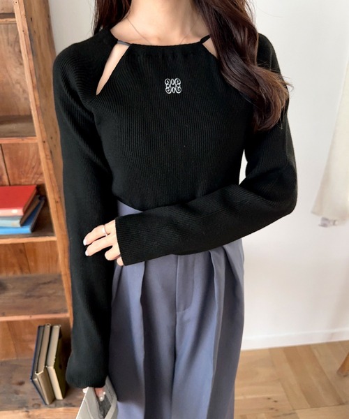 mily bilet(ミウィビレット)の「【mily bilet】程よい甘さと女性らしさを演出。テープリボン使い胸刺繍ニットプルオーバー(ニット/セーター・レディース・ブラック/アイボリー/ピンク/ブルー・SMALL/MEDIUM/LARGE/X-LARGE)」の12枚目の写真