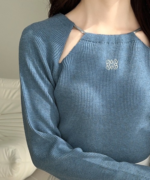 mily bilet(ミウィビレット)の「【mily bilet】程よい甘さと女性らしさを演出。テープリボン使い胸刺繍ニットプルオーバー(ニット/セーター・レディース・ブラック/アイボリー/ピンク/ブルー・SMALL/MEDIUM/LARGE/X-LARGE)」の7枚目の写真