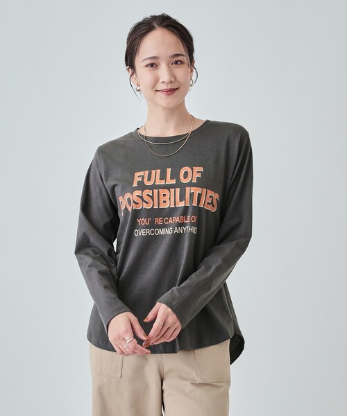 Cutie Blonde（キューティーブロンド）の「◆【洗える】腰回りをカバー アソートプリントロンT（Tシャツ/カットソー・レディース・チャコール/ベージュ系4/ホワイト系その他/ブラック系5/チャコールグレー/ピンク系8・02/03/04）」の19枚目の写真