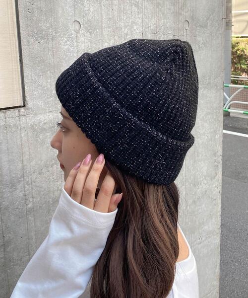 INGNI（イング）の「ロゴ刺繍ニット帽（ニットキャップ/ビーニー・レディース・ブラック系その他6/オフホワイト/ブラック・ONE SIZE）」の3枚目の写真