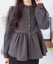 clear | 長袖チュールドッキングペプラムブラウス [ふんわり トレンド感 美シルエット]≪2024AW新作≫(シャツ/ブラウス)