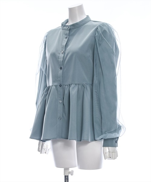 clear（クリア）の「長袖チュールドッキングペプラムブラウス [ふんわり 美シルエット]≪再入荷≫（シャツ/ブラウス・レディース・チャコールグレー/オフホワイト/ブルーグレー・F）」の12枚目の写真