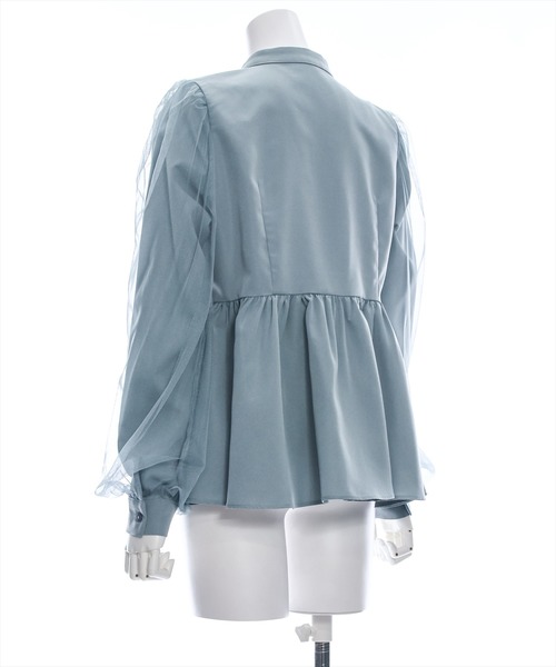 clear（クリア）の「長袖チュールドッキングペプラムブラウス [ふんわり 美シルエット]≪再入荷≫（シャツ/ブラウス・レディース・チャコールグレー/オフホワイト/ブルーグレー・F）」の14枚目の写真