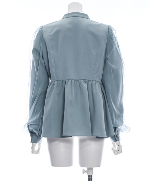 clear（クリア）の「長袖チュールドッキングペプラムブラウス [ふんわり 美シルエット]≪再入荷≫（シャツ/ブラウス・レディース・チャコールグレー/オフホワイト/ブルーグレー・F）」の15枚目の写真