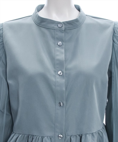 clear（クリア）の「長袖チュールドッキングペプラムブラウス [ふんわり 美シルエット]≪再入荷≫（シャツ/ブラウス・レディース・チャコールグレー/オフホワイト/ブルーグレー・F）」の16枚目の写真