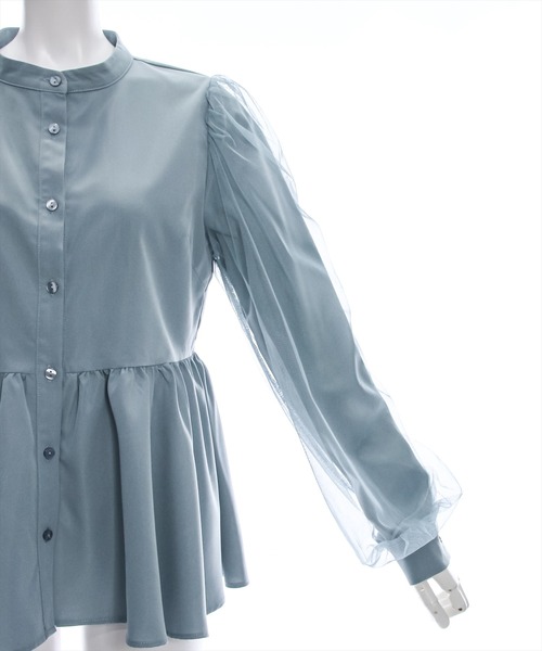 clear（クリア）の「長袖チュールドッキングペプラムブラウス [ふんわり 美シルエット]≪再入荷≫（シャツ/ブラウス・レディース・チャコールグレー/オフホワイト/ブルーグレー・F）」の17枚目の写真