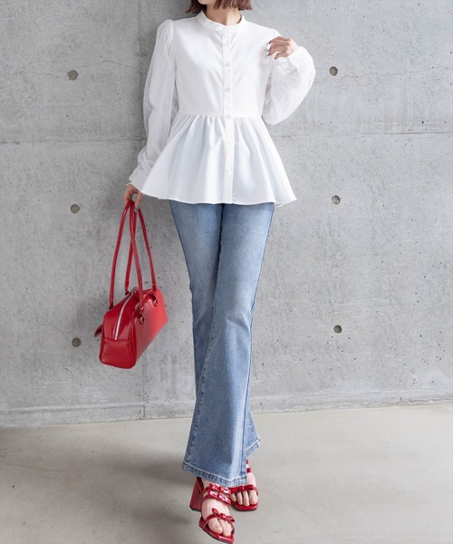 clear（クリア）の「長袖チュールドッキングペプラムブラウス [ふんわり 美シルエット]≪再入荷≫（シャツ/ブラウス・レディース・チャコールグレー/オフホワイト/ブルーグレー・F）」の4枚目の写真