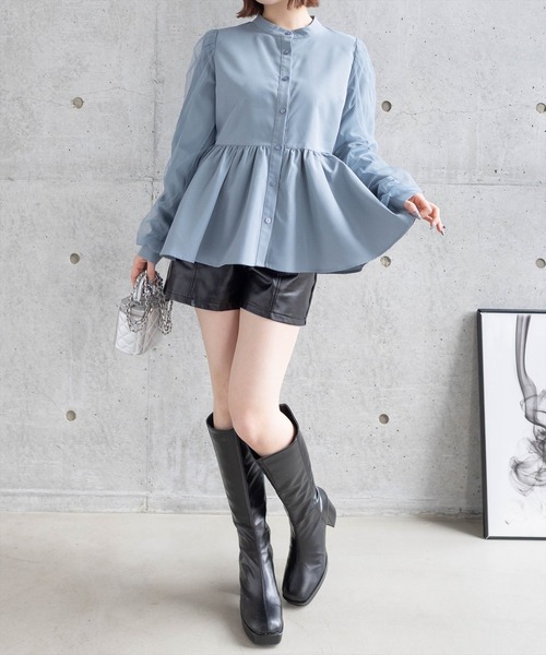 clear（クリア）の「長袖チュールドッキングペプラムブラウス [ふんわり 美シルエット]≪再入荷≫（シャツ/ブラウス・レディース・チャコールグレー/オフホワイト/ブルーグレー・F）」の7枚目の写真