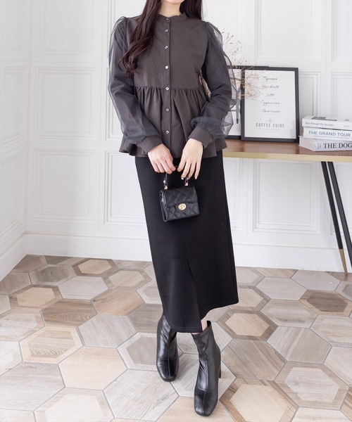 clear（クリア）の「長袖チュールドッキングペプラムブラウス [ふんわり 美シルエット]≪再入荷≫（シャツ/ブラウス・レディース・チャコールグレー/オフホワイト/ブルーグレー・F）」の10枚目の写真