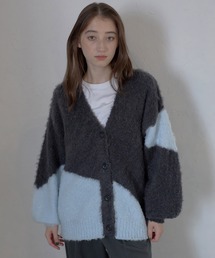 【MINERTE】loop yarn intarsia V neck cardigan / ブークレインターシャVネックカーディガン