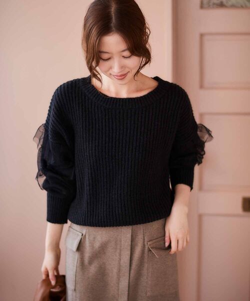 le.coeur blanc(ルクールブラン)の「チュール使いボリュームニットプルオーバー(ニット/セーター・レディース・ブラック/グレイッシュベージュ/グレー・38)」の11枚目の写真