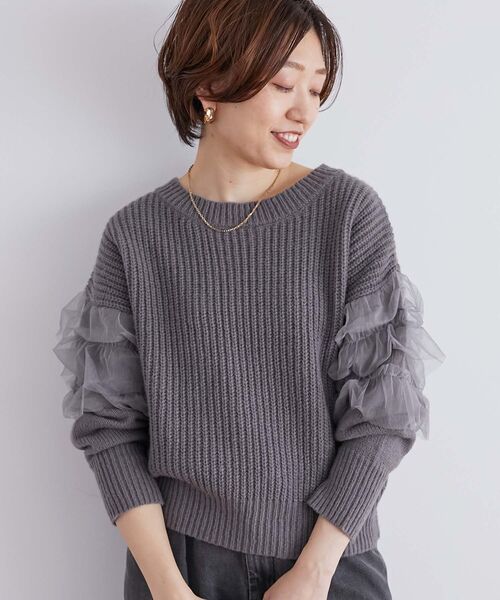 le.coeur blanc(ルクールブラン)の「チュール使いボリュームニットプルオーバー(ニット/セーター・レディース・ブラック/グレイッシュベージュ/グレー・38)」の18枚目の写真