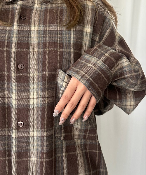 kutir（クティール）の「フリンジオーバーチェックネルシャツ（シャツ/ブラウス・レディース・ブラウン/ネイビー/ベージュ・FREE）」の5枚目の写真
