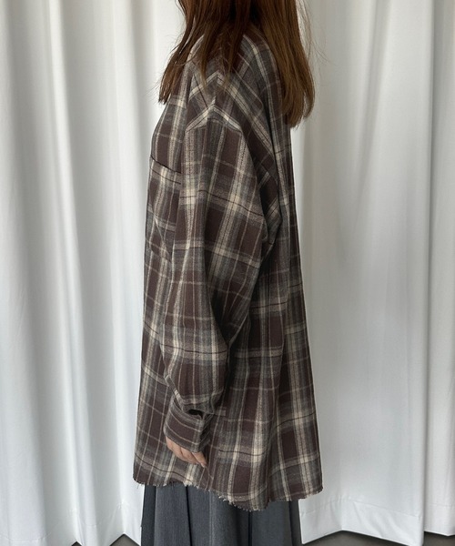 kutir（クティール）の「フリンジオーバーチェックネルシャツ（シャツ/ブラウス・レディース・ブラウン/ネイビー/ベージュ・FREE）」の10枚目の写真