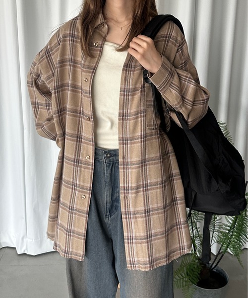kutir（クティール）の「フリンジオーバーチェックネルシャツ（シャツ/ブラウス・レディース・ブラウン/ネイビー/ベージュ・FREE）」の21枚目の写真
